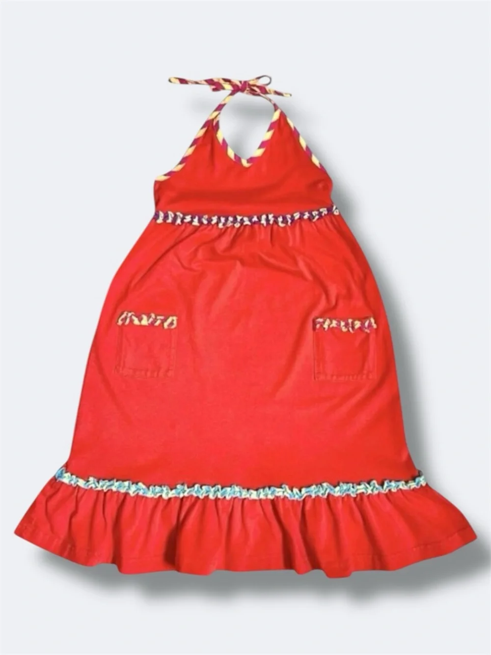 Hanna Andersson Sundress Girls Size 6/7 Orange Halter Ruffle Summer